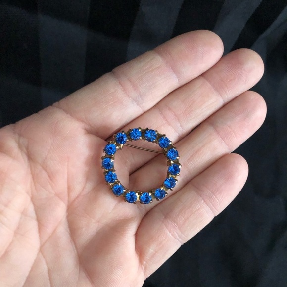 Vtg Blue Rhinestone Brooch - Picture 7 of 12